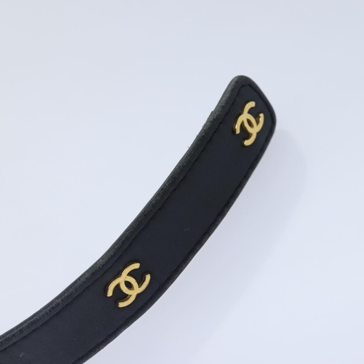 CHANEL COCO Mark Belt Leather Black Gold CC Auth 90713