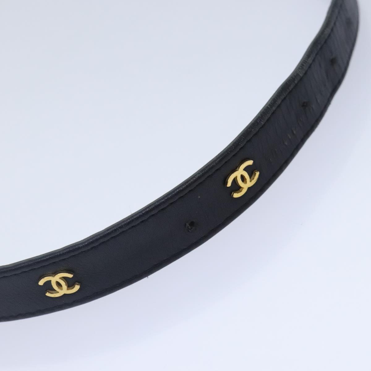 CHANEL COCO Mark Belt Leather Black Gold CC Auth 90713