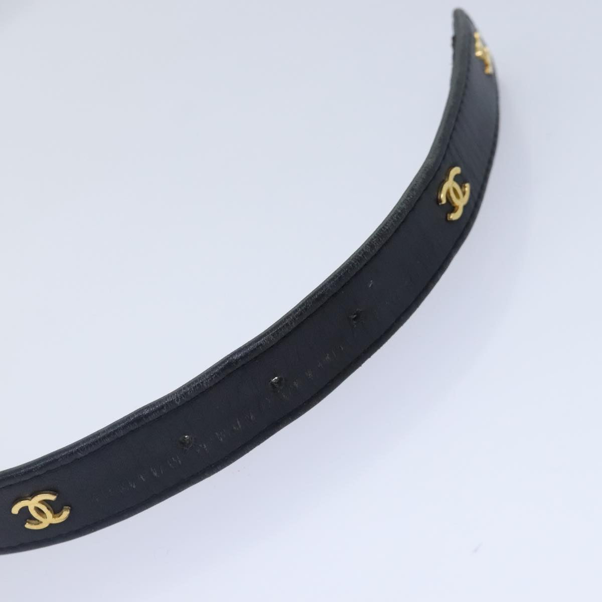 CHANEL COCO Mark Belt Leather Black Gold CC Auth 90713