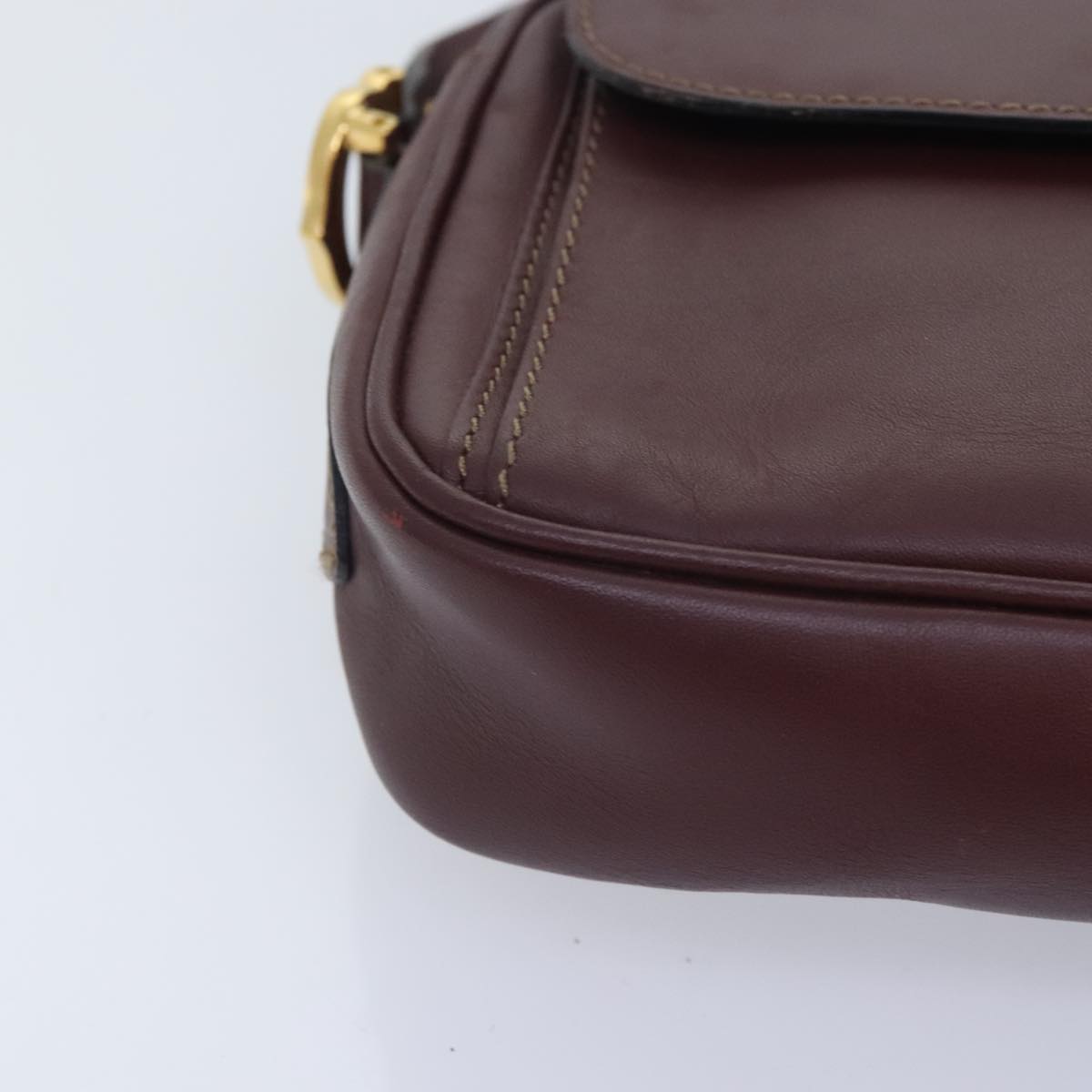 CARTIER Shoulder Bag Leather Bordeaux Auth 90715