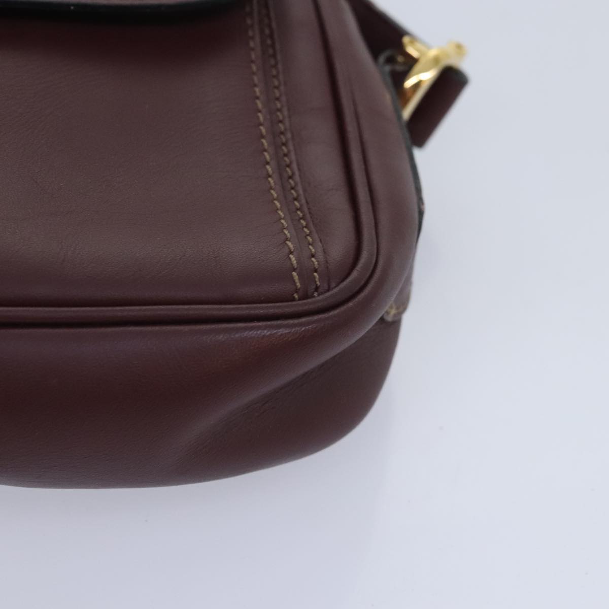 CARTIER Shoulder Bag Leather Bordeaux Auth 90715