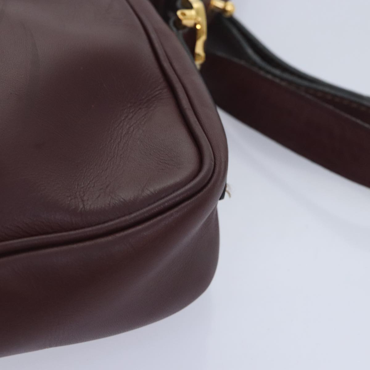 CARTIER Shoulder Bag Leather Bordeaux Auth 90715