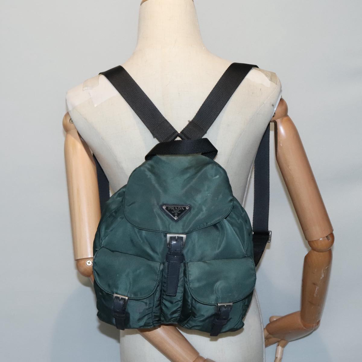 PRADA Backpack Nylon Green Auth 90749