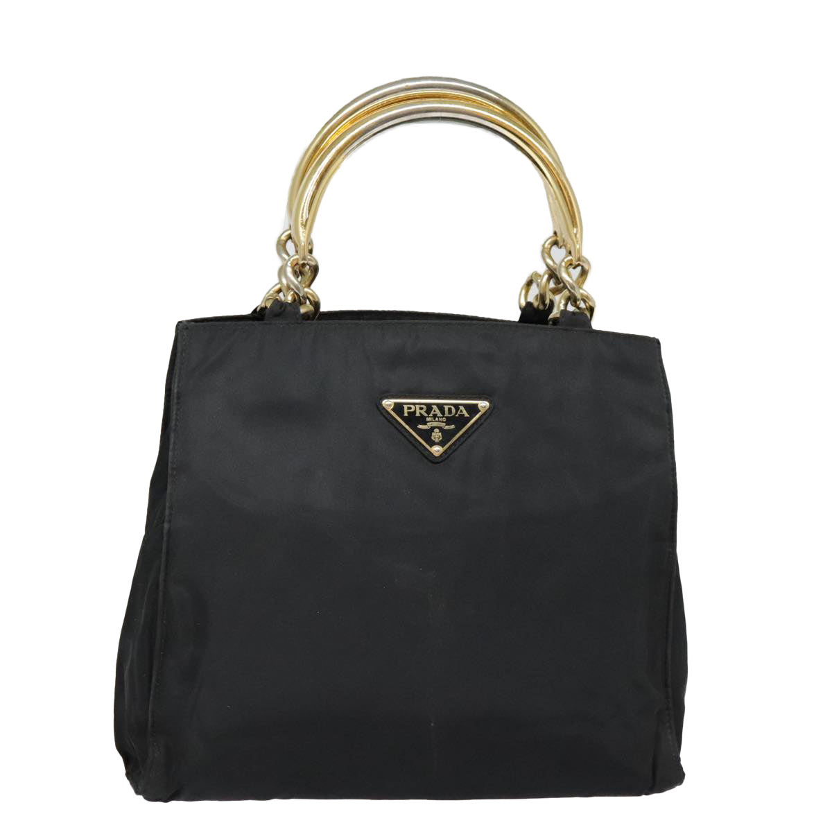 PRADA Hand Bag Nylon Black Gold Auth 90752