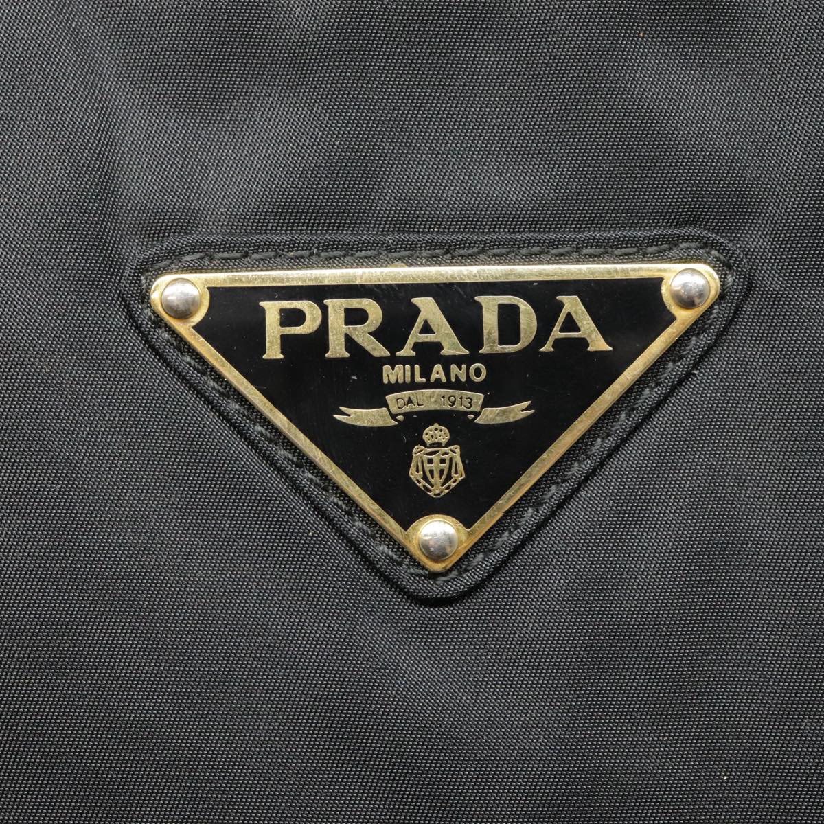 PRADA Hand Bag Nylon Black Gold Auth 90752