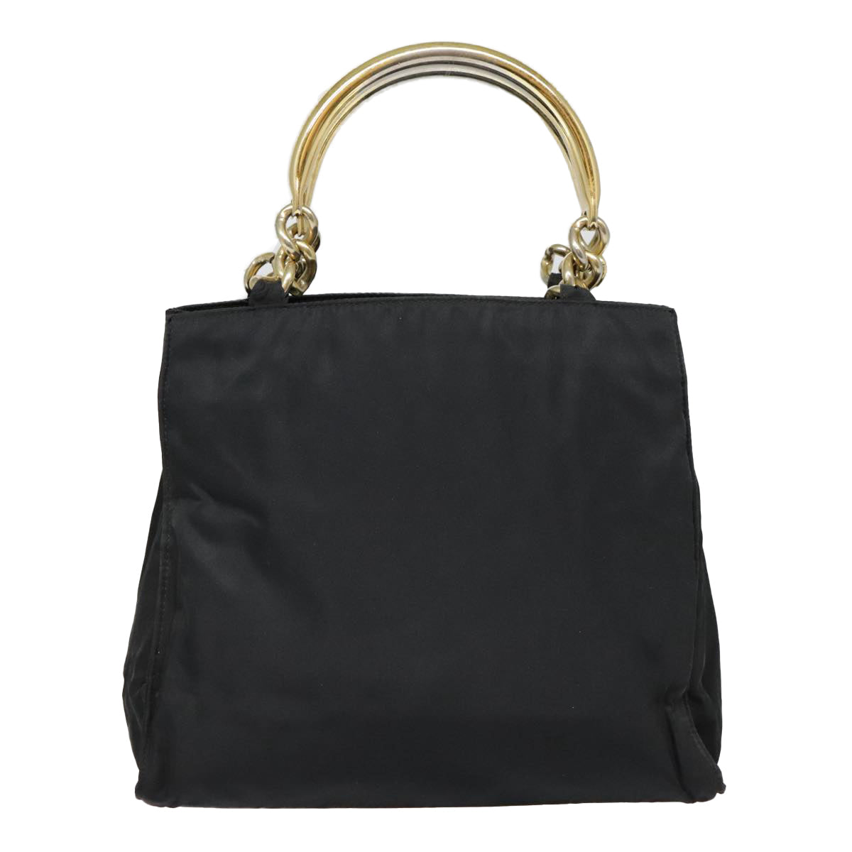 PRADA Hand Bag Nylon Black Gold Auth 90752