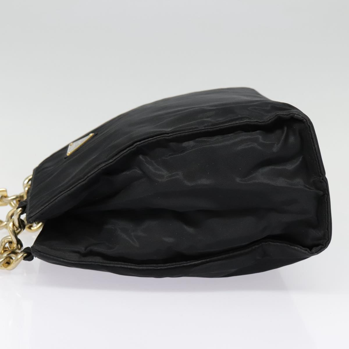 PRADA Hand Bag Nylon Black Gold Auth 90752