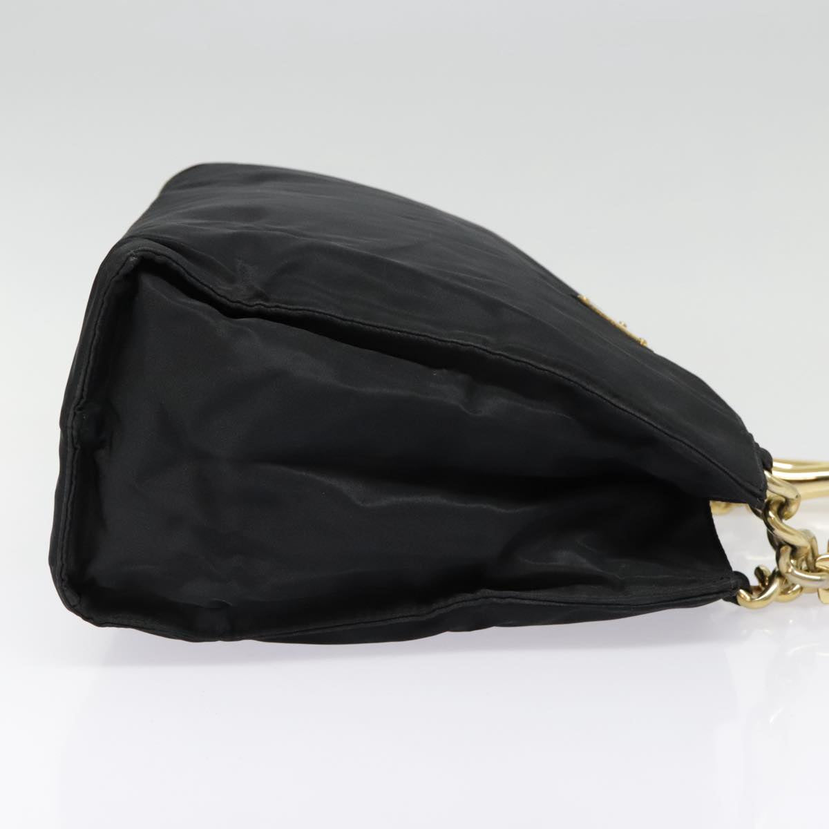 PRADA Hand Bag Nylon Black Gold Auth 90752