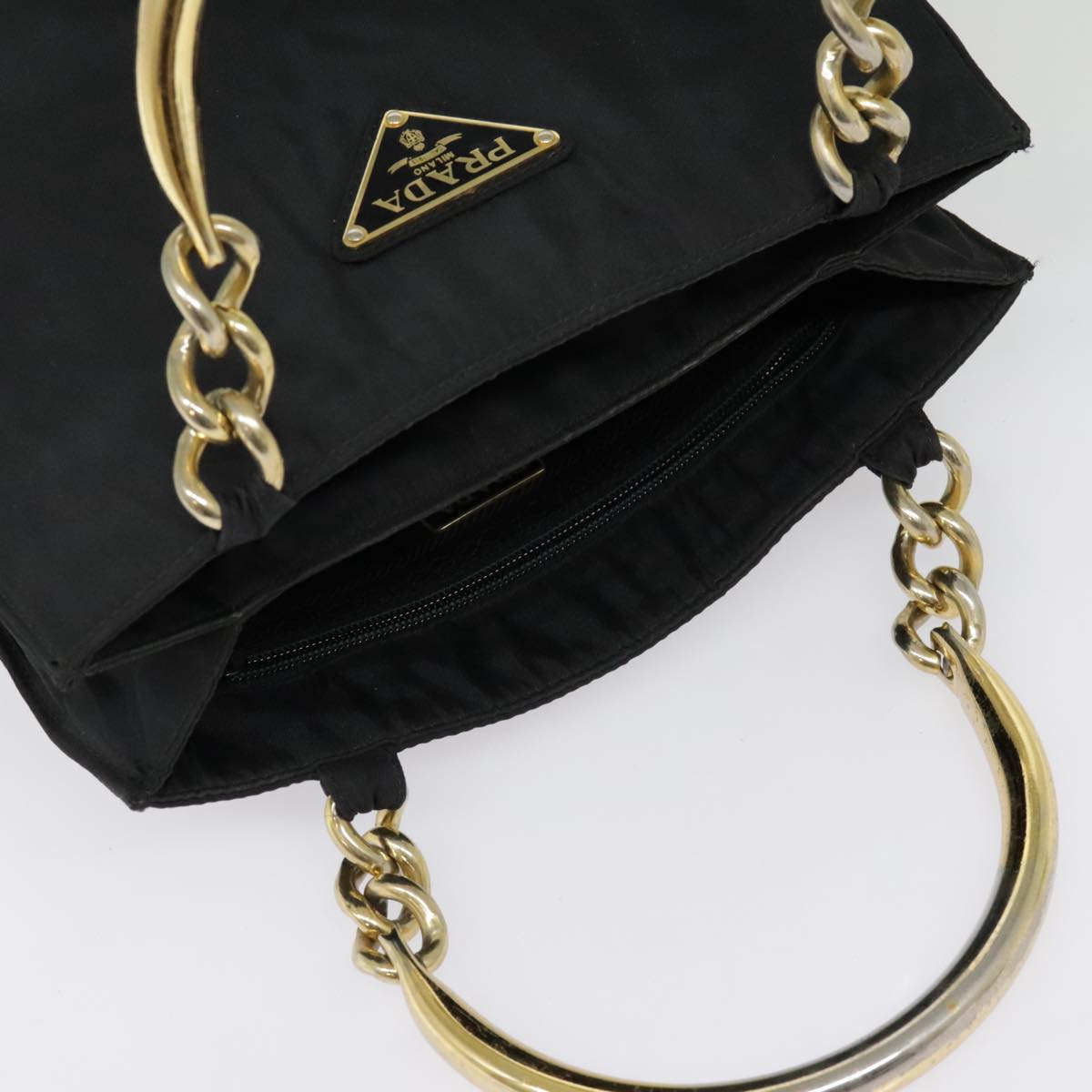 PRADA Hand Bag Nylon Black Gold Auth 90752