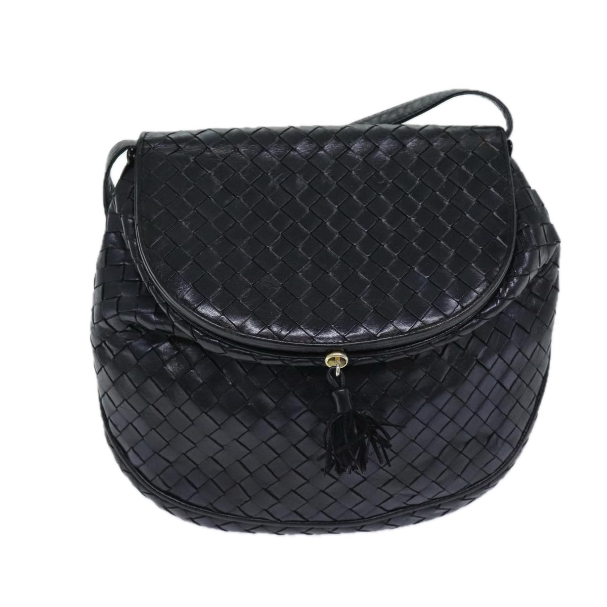 BOTTEGA VENETA INTRECCIATO Shoulder Bag Leather Black Auth 90762