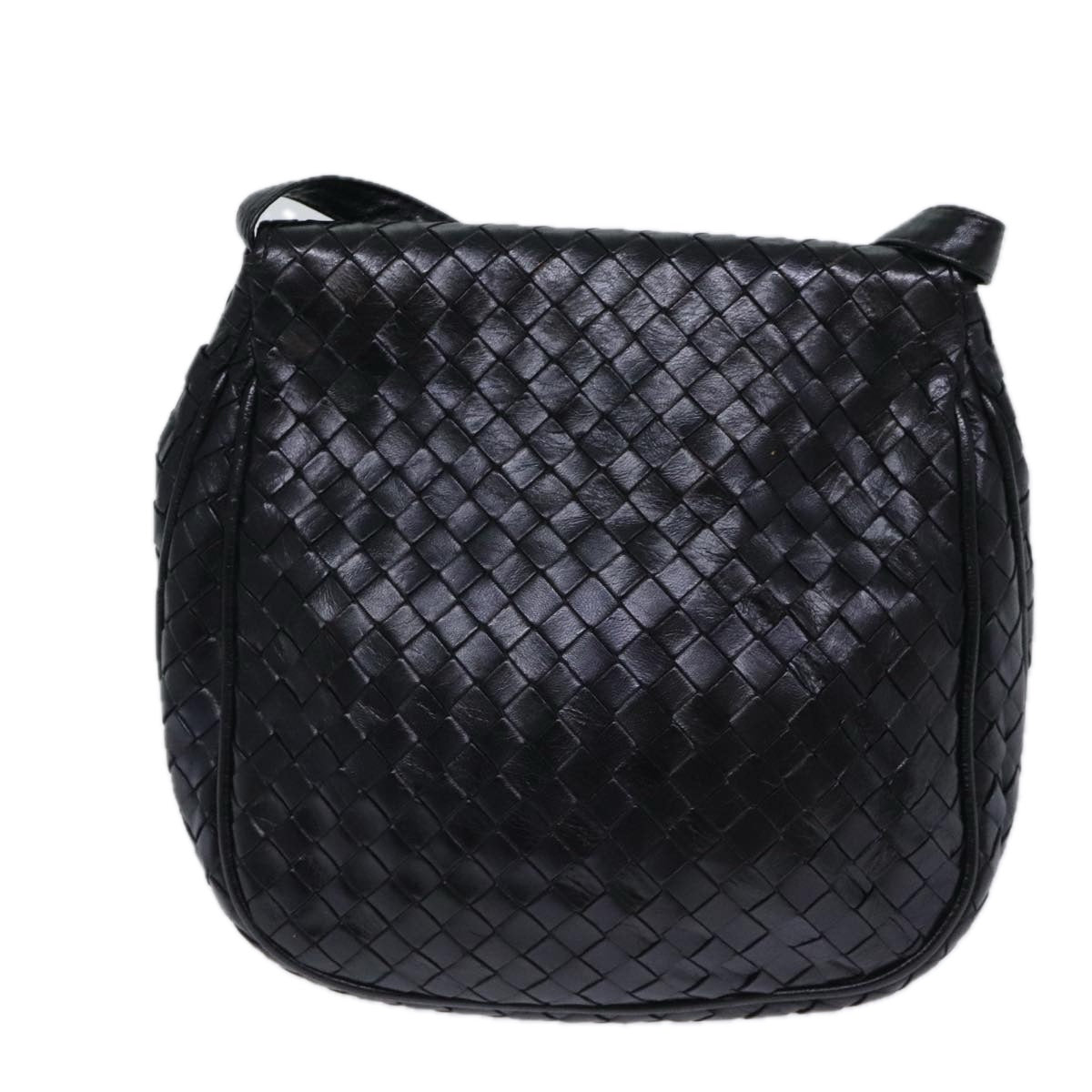 BOTTEGA VENETA INTRECCIATO Shoulder Bag Leather Black Auth 90762