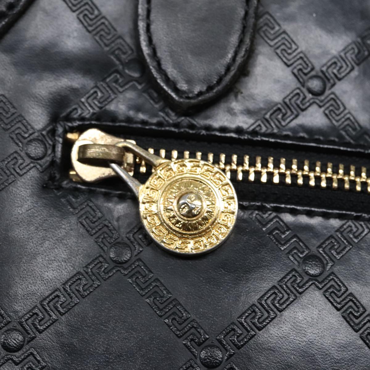 VERSACE Hand Bag Leather Black Auth 90763