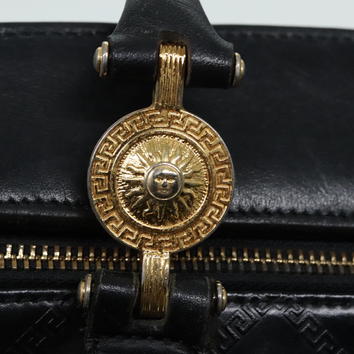 VERSACE Hand Bag Leather Black Auth 90763