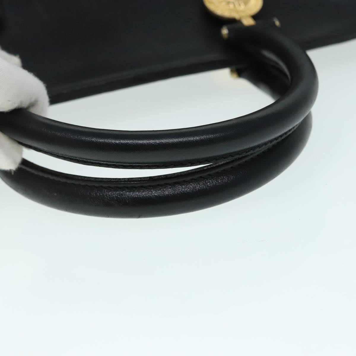 VERSACE Hand Bag Leather Black Auth 90763