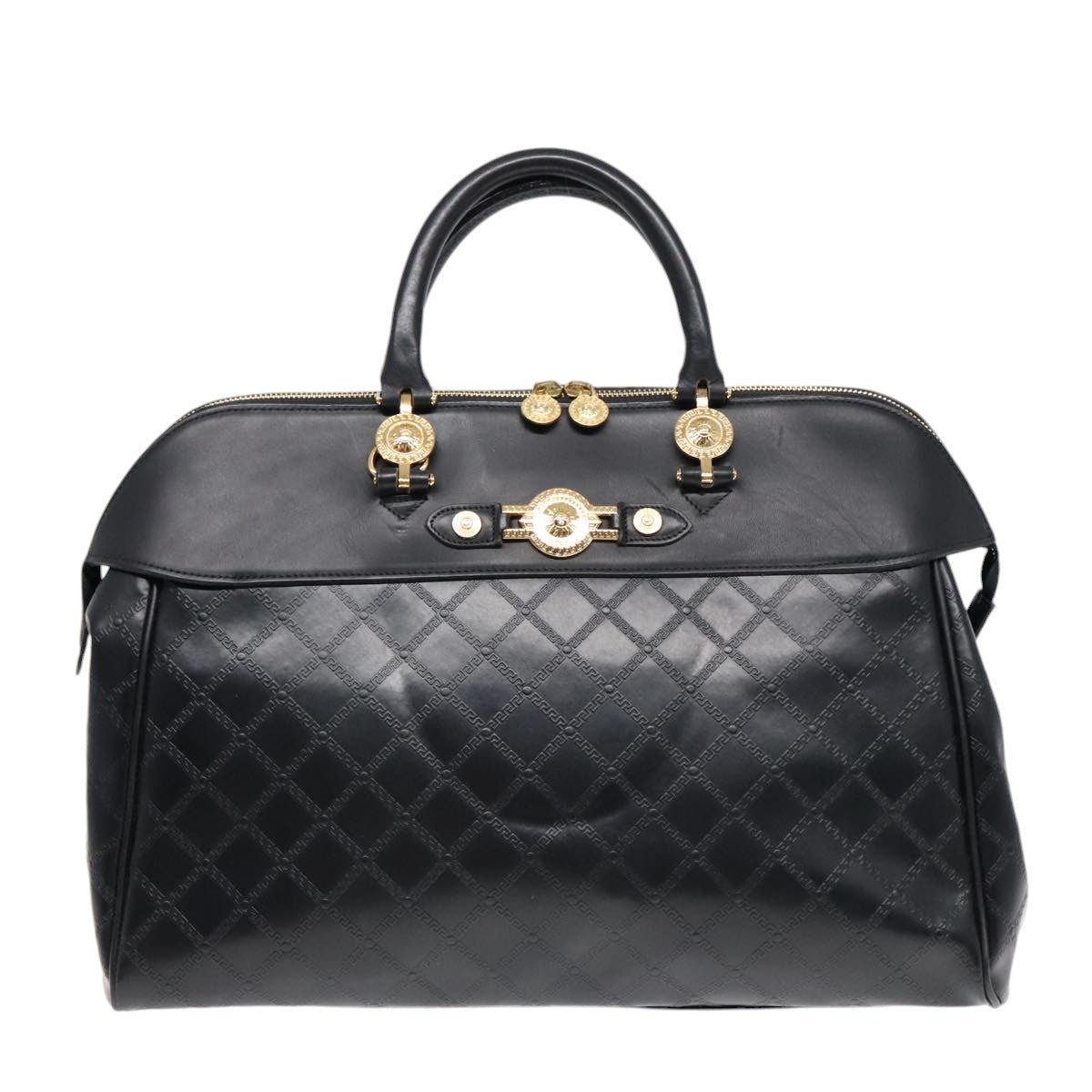 VERSACE Hand Bag Leather 2way Black Auth 90778