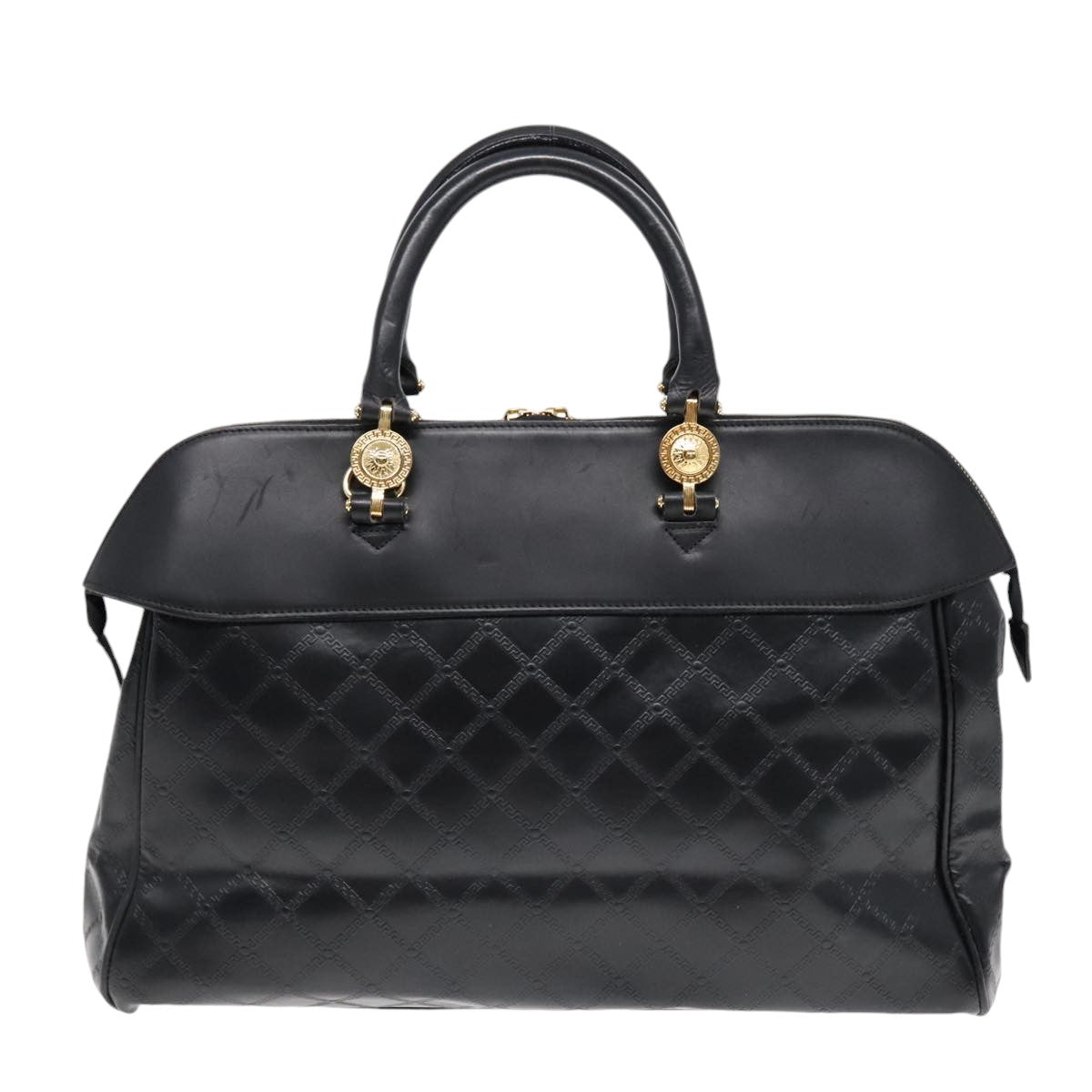 VERSACE Hand Bag Leather 2way Black Auth 90778