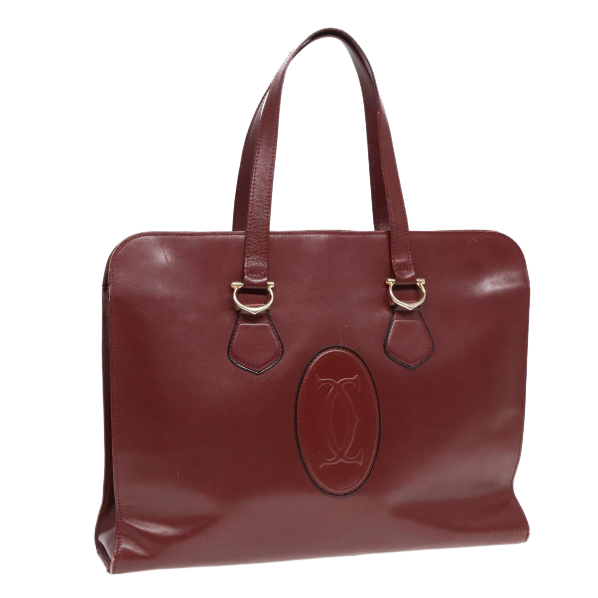 CARTIER Tote Bag Leather Bordeaux Auth 90789