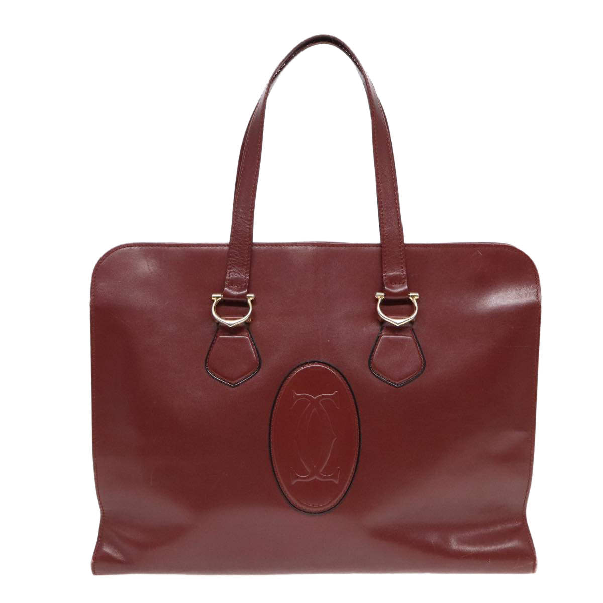 CARTIER Tote Bag Leather Bordeaux Auth 90789