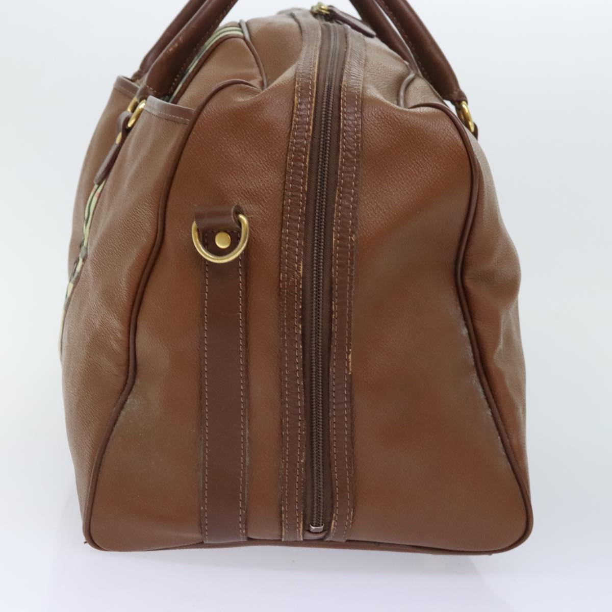 Burberrys Nova Check Boston Bag PVC 2way Brown Beige Auth 90809