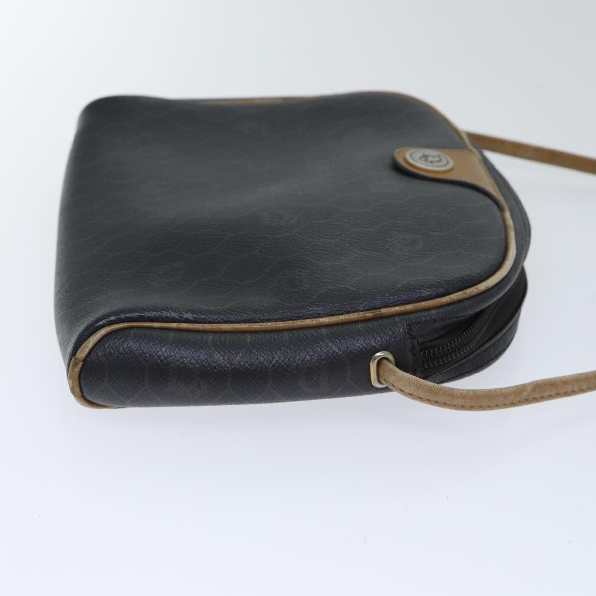 Christian Dior Honeycomb Canvas Shoulder Bag PVC Leather Black Auth 90814