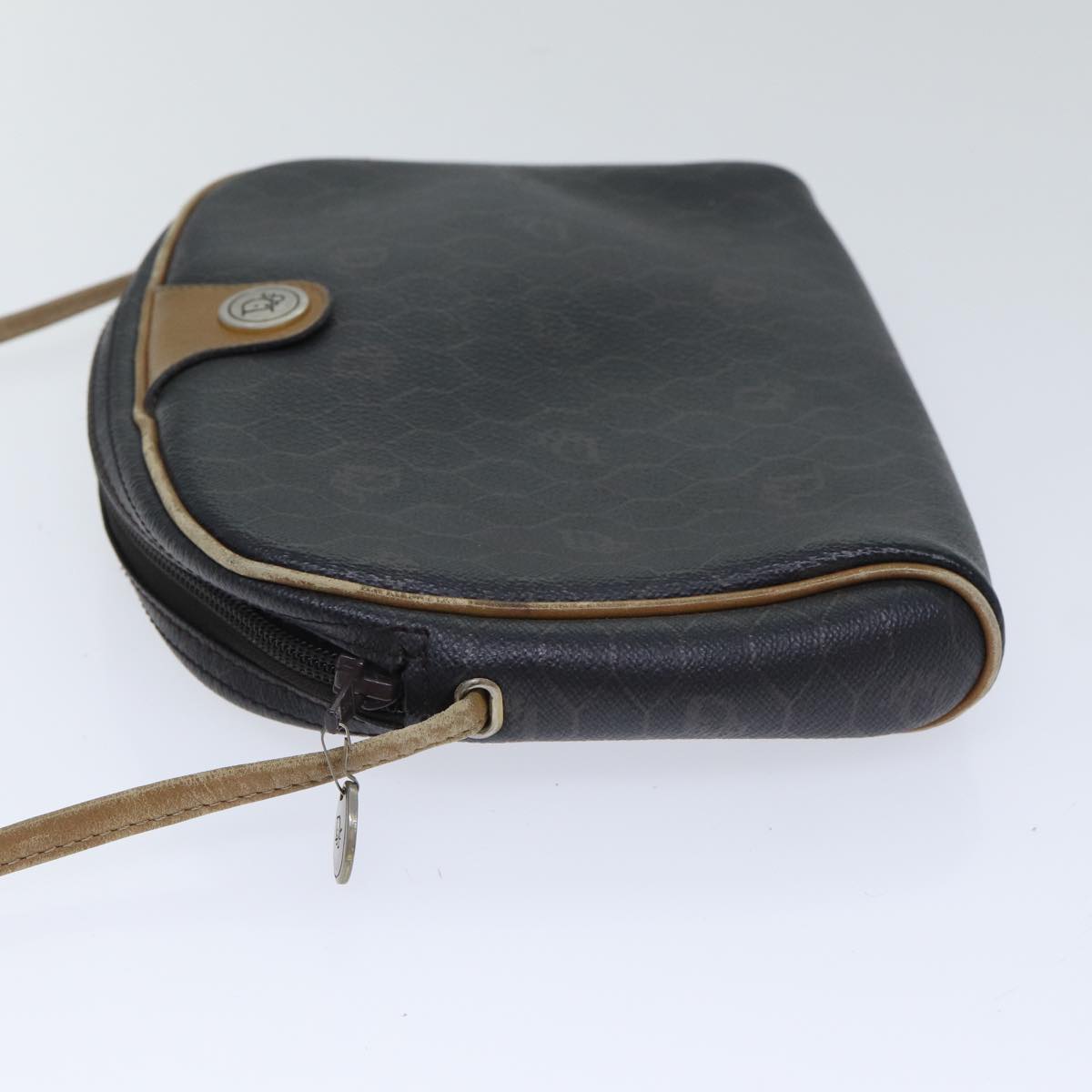 Christian Dior Honeycomb Canvas Shoulder Bag PVC Leather Black Auth 90814