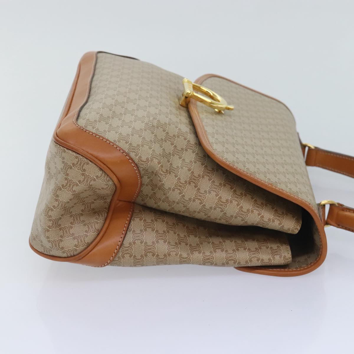 CELINE Macadam Canvas Hand Bag PVC Beige Auth 90842