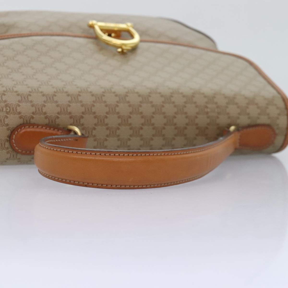 CELINE Macadam Canvas Hand Bag PVC Beige Auth 90842