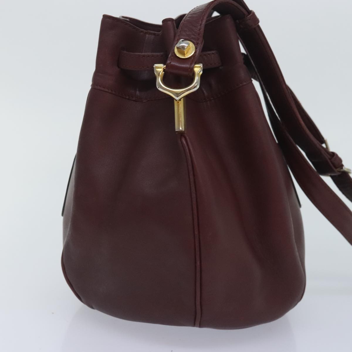 CARTIER Shoulder Bag Leather Bordeaux Auth 90843