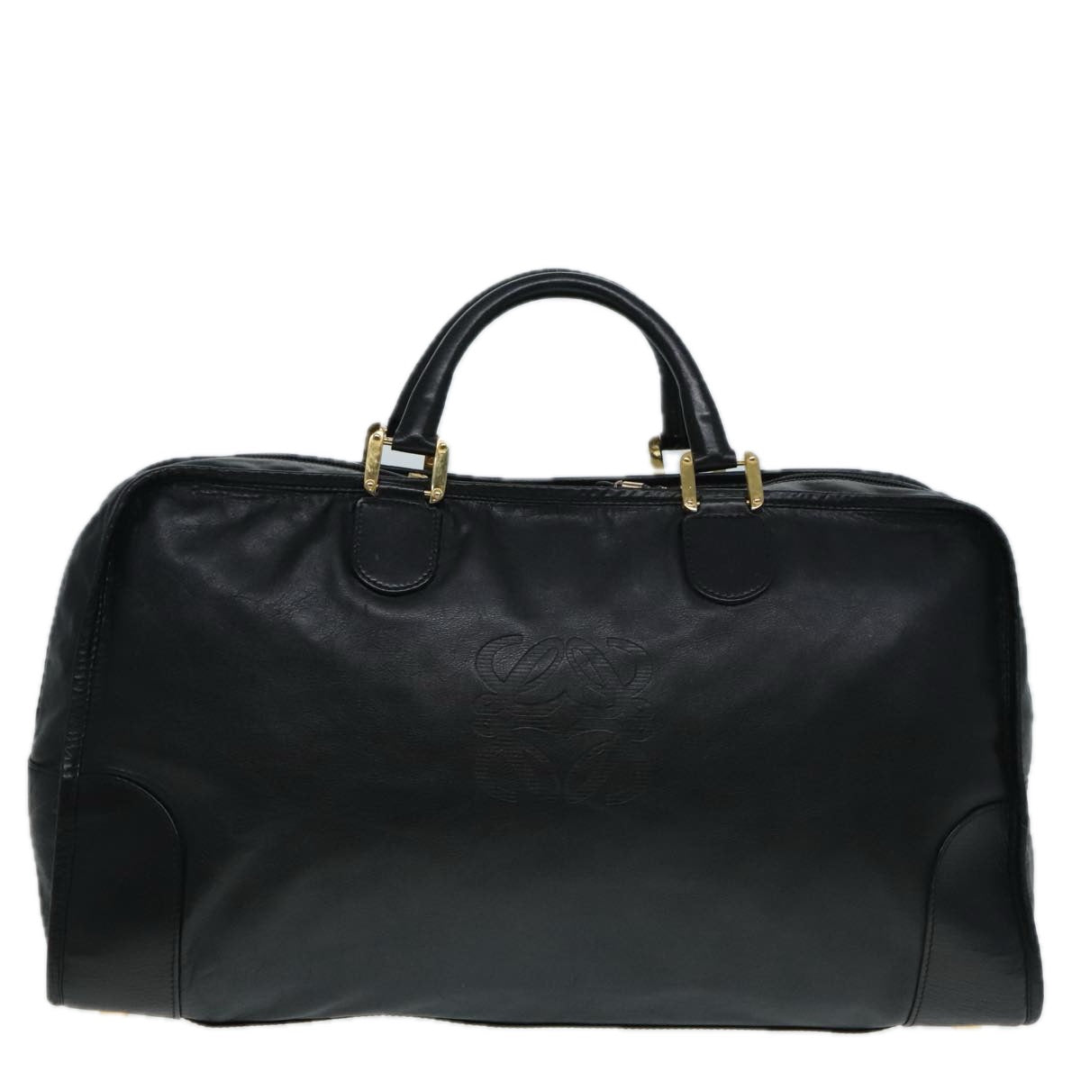 LOEWE anagram Boston Bag Leather Black Auth 90847