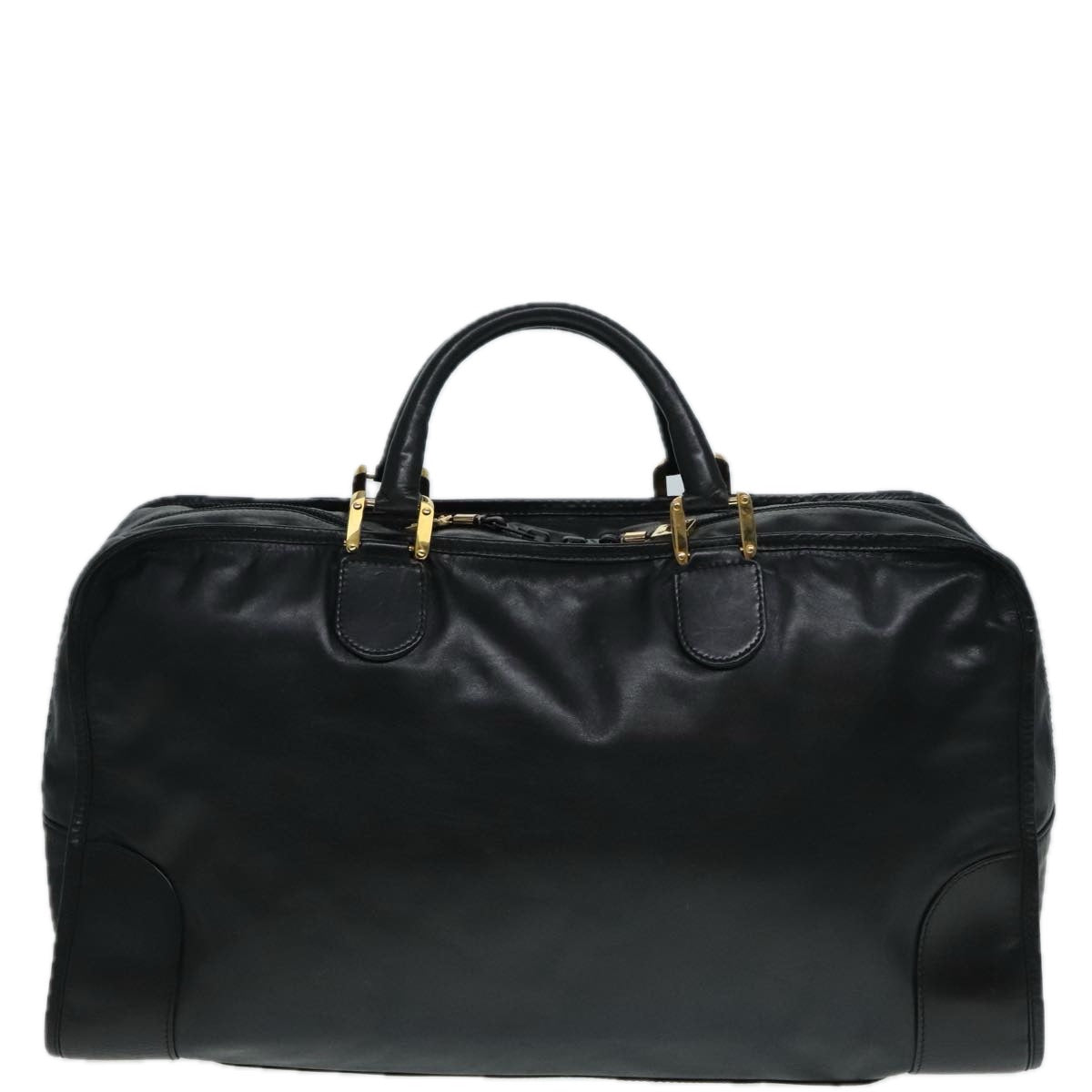 LOEWE anagram Boston Bag Leather Black Auth 90847