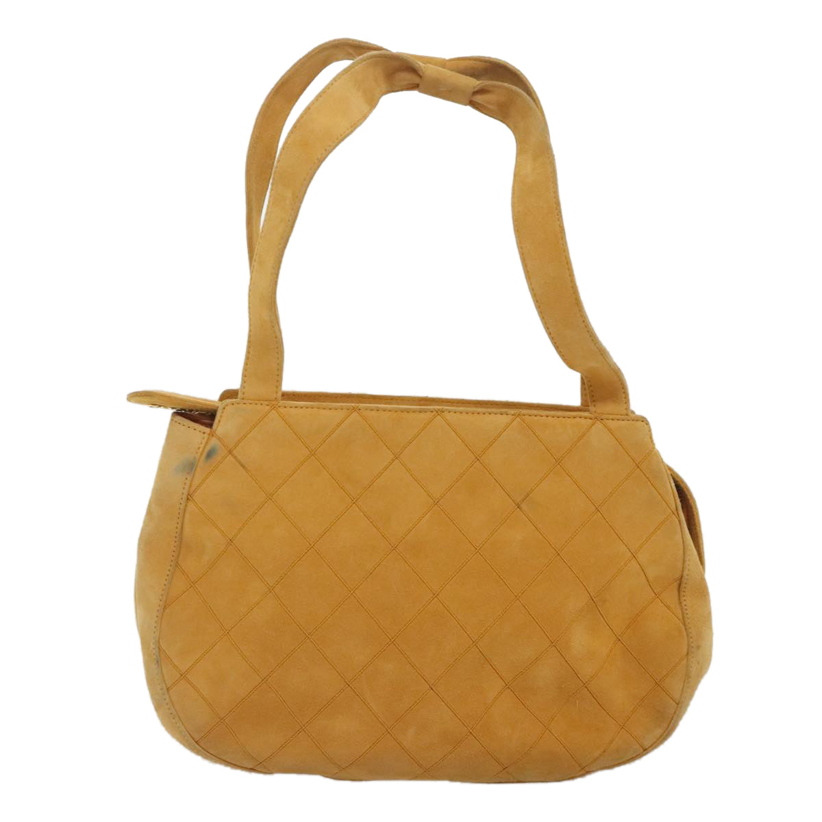 CHANEL Matelasse Hand Bag Suede Yellow CC Auth 90853