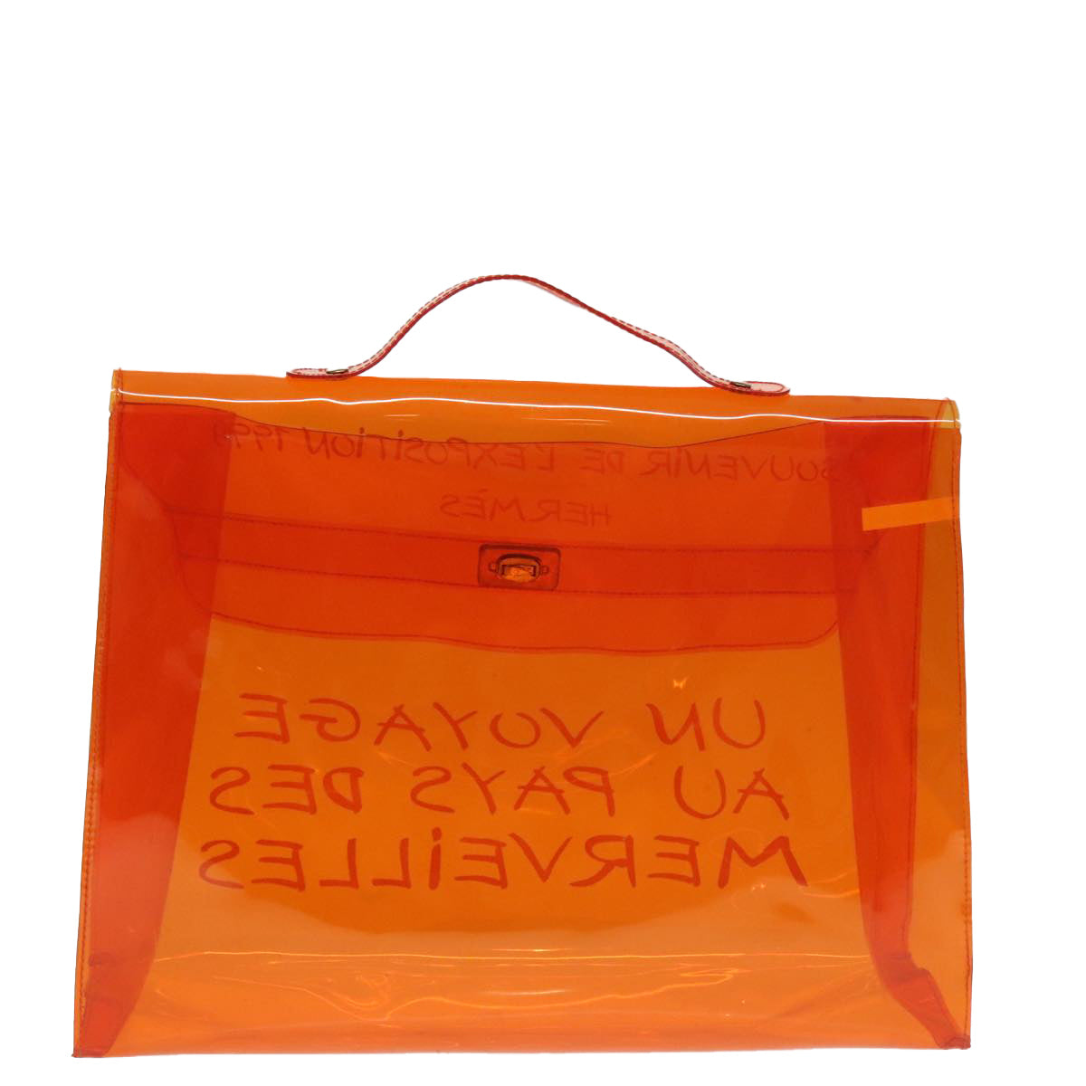 HERMES Vinyl Kelly Hand Bag Vinyl Orange Auth 90855