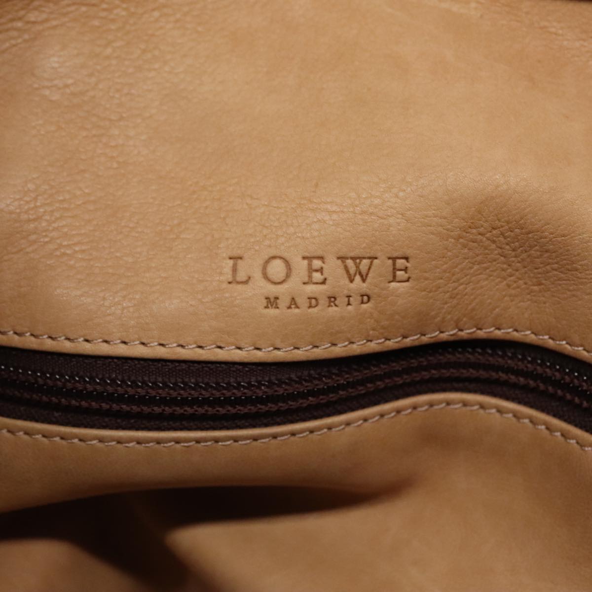 LOEWE Anagram Hand Bag Suede Leather Beige Brown gold Auth 90857