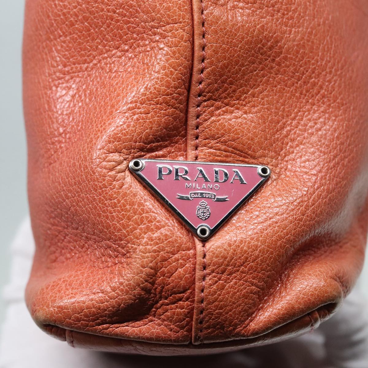 PRADA Hand Bag Leather Orange Auth 90858