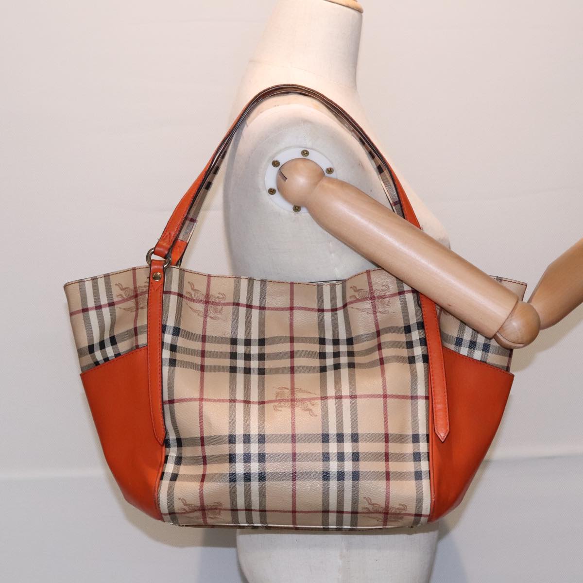 BURBERRY Nova Check Tote Bag PVC Beige Orange Auth 90884