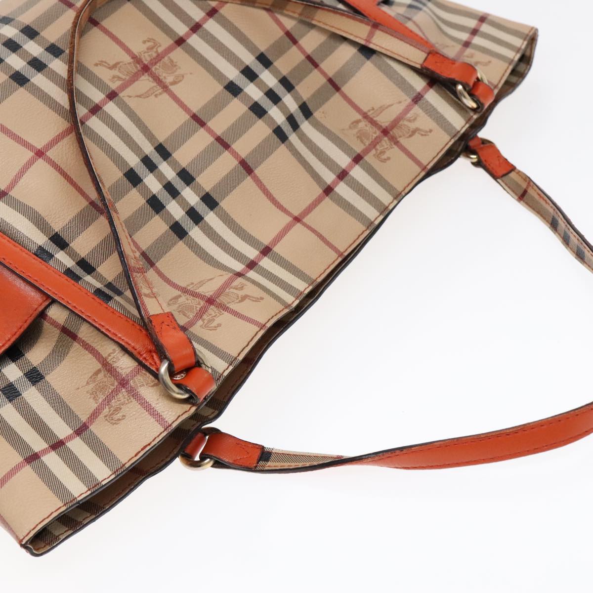 BURBERRY Nova Check Tote Bag PVC Beige Orange Auth 90884