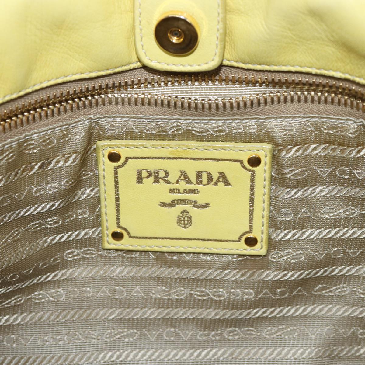 PRADA Gathered Hand Bag Leather 2way Yellow Auth 90890