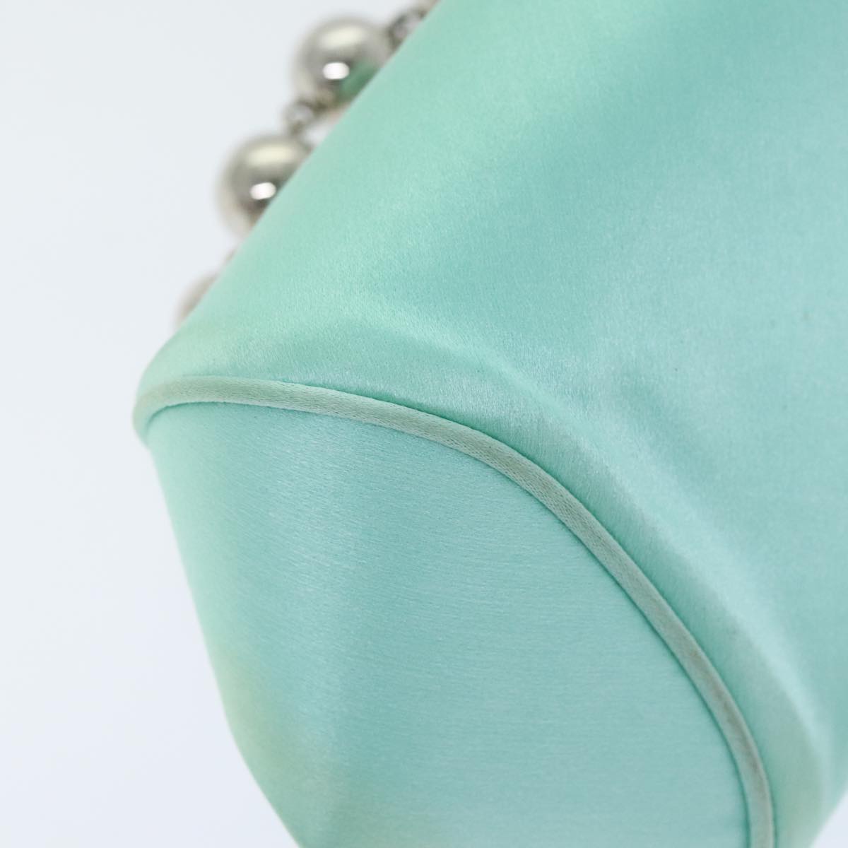 TIFFANY&Co. Hand Bag Silk Turquoise Blue Silver Auth 90936