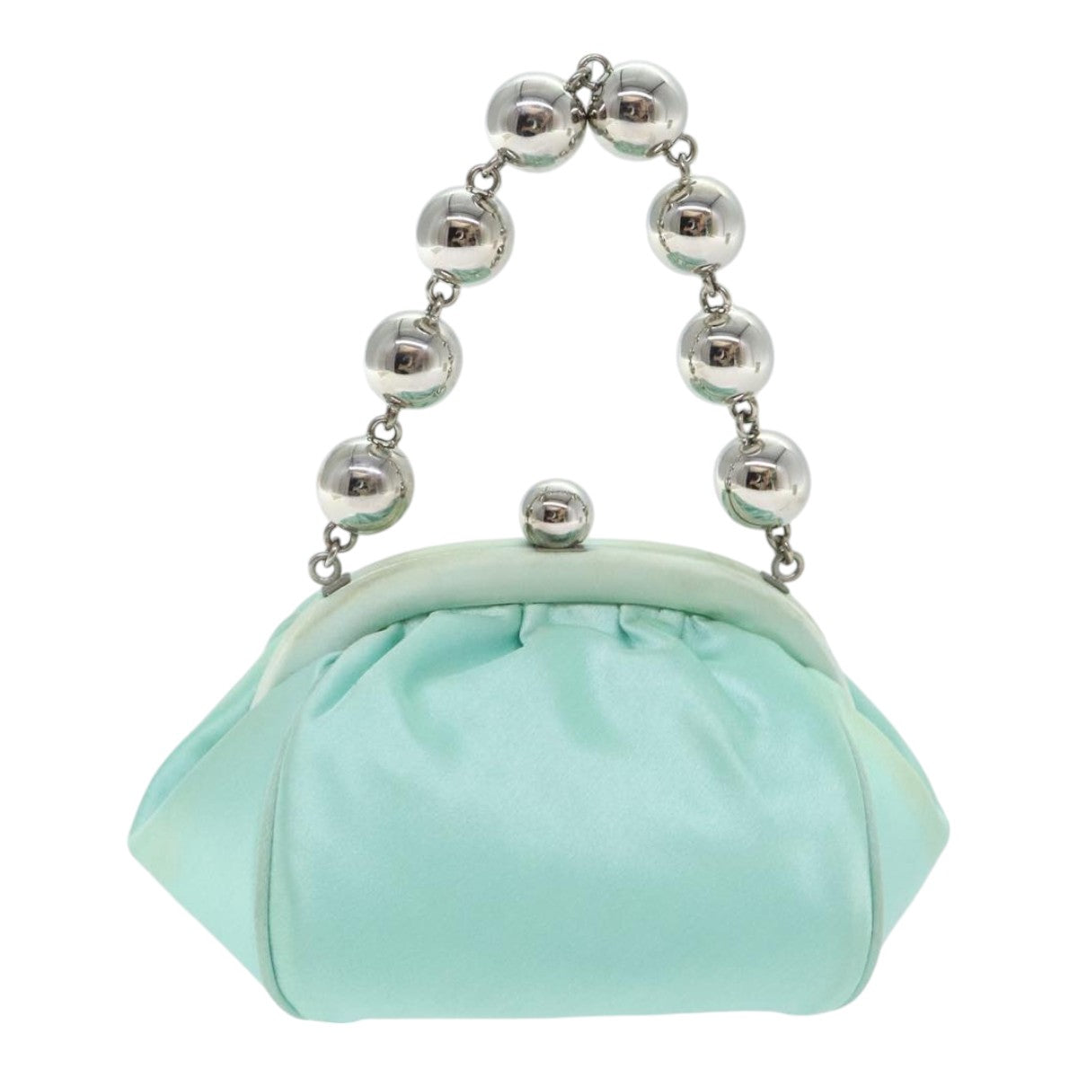 TIFFANY&Co. Hand Bag Silk Turquoise Blue Silver Auth 90936