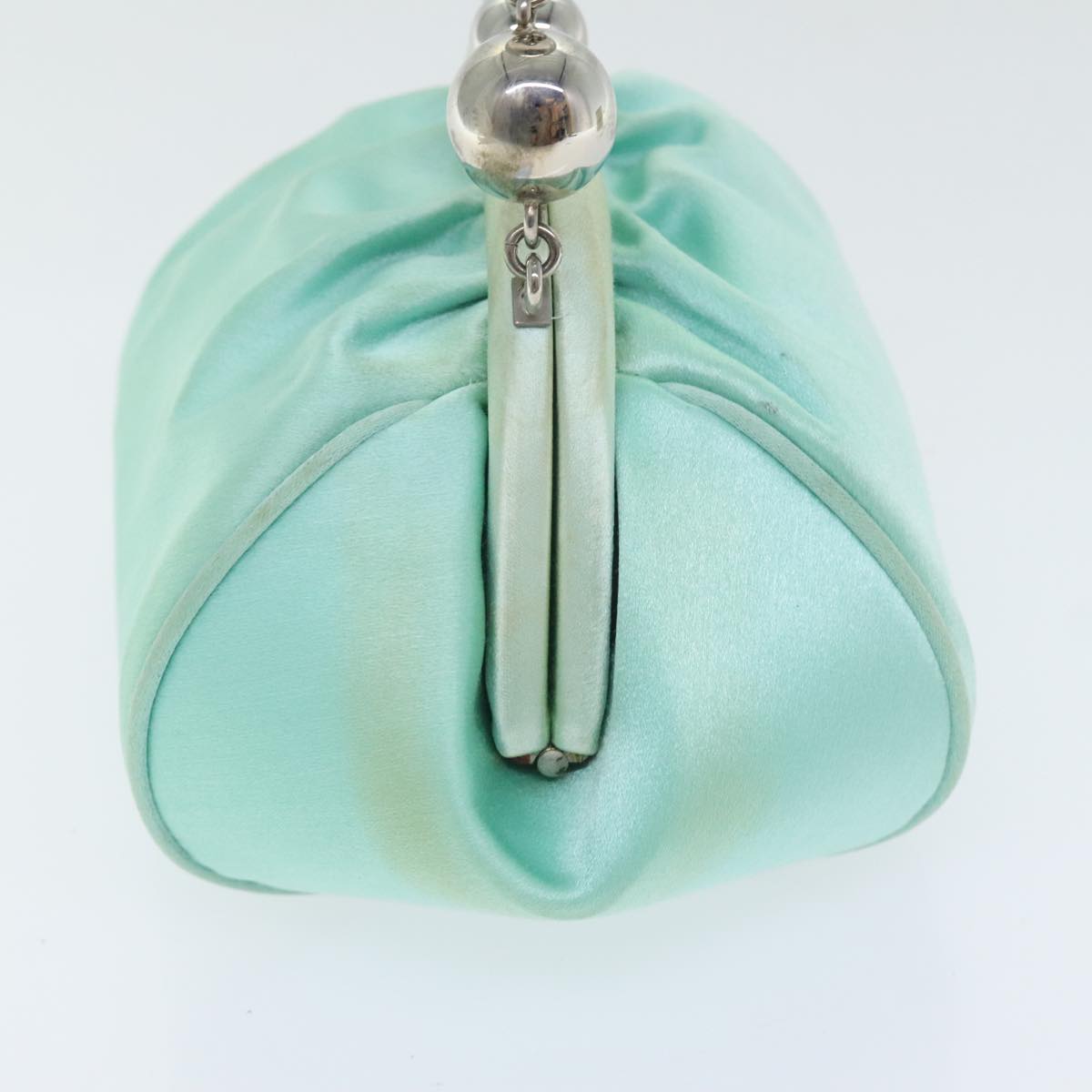 TIFFANY&Co. Hand Bag Silk Turquoise Blue Silver Auth 90936