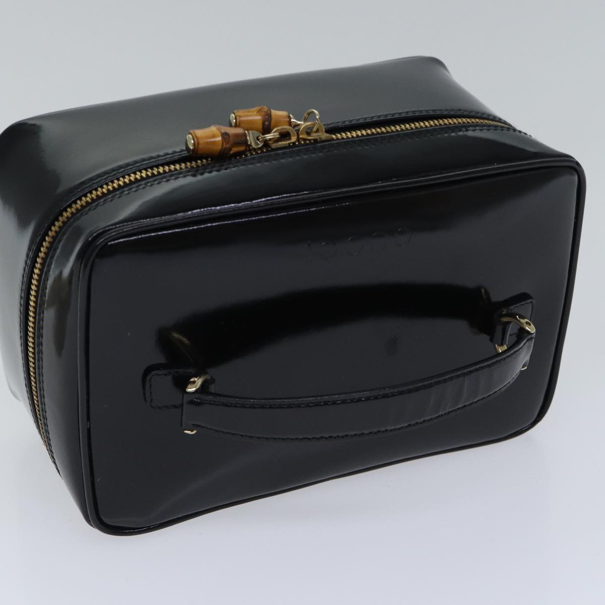 GUCCI Bamboo Vanity Cosmetic Pouch Enamel Black Gold 032 1705 0150 Auth 90937