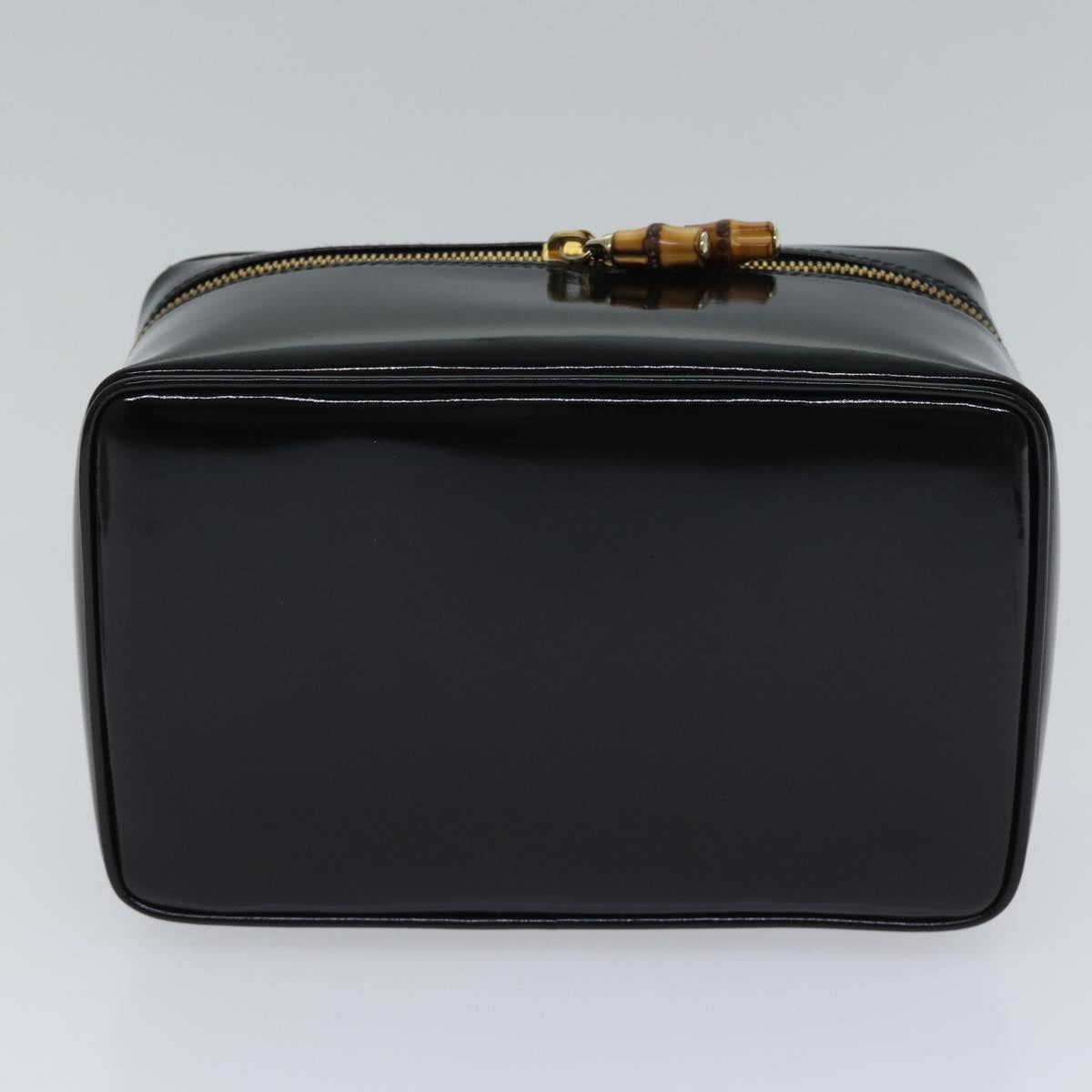 GUCCI Bamboo Vanity Cosmetic Pouch Enamel Black Gold 032 1705 0150 Auth 90937