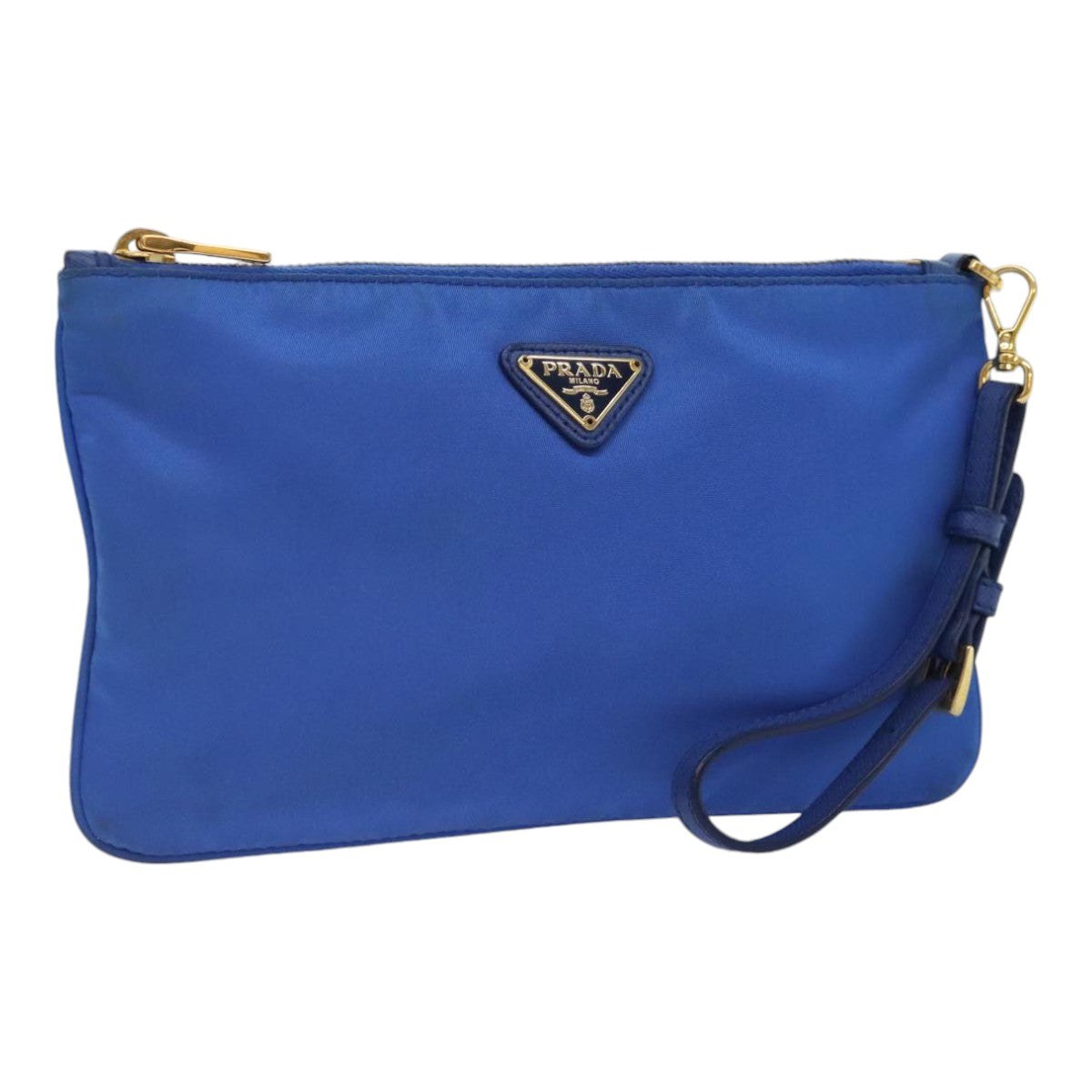 PRADA Accessory Pouch Nylon Blue Gold Auth 90956