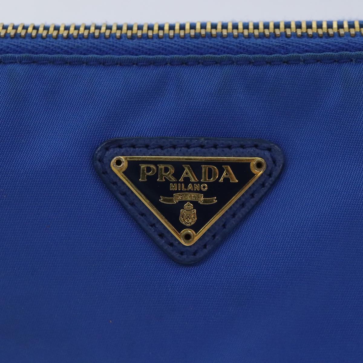 PRADA Accessory Pouch Nylon Blue Gold Auth 90956