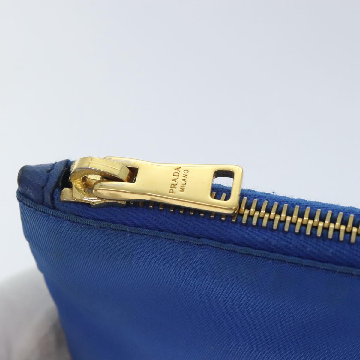 PRADA Accessory Pouch Nylon Blue Gold Auth 90956