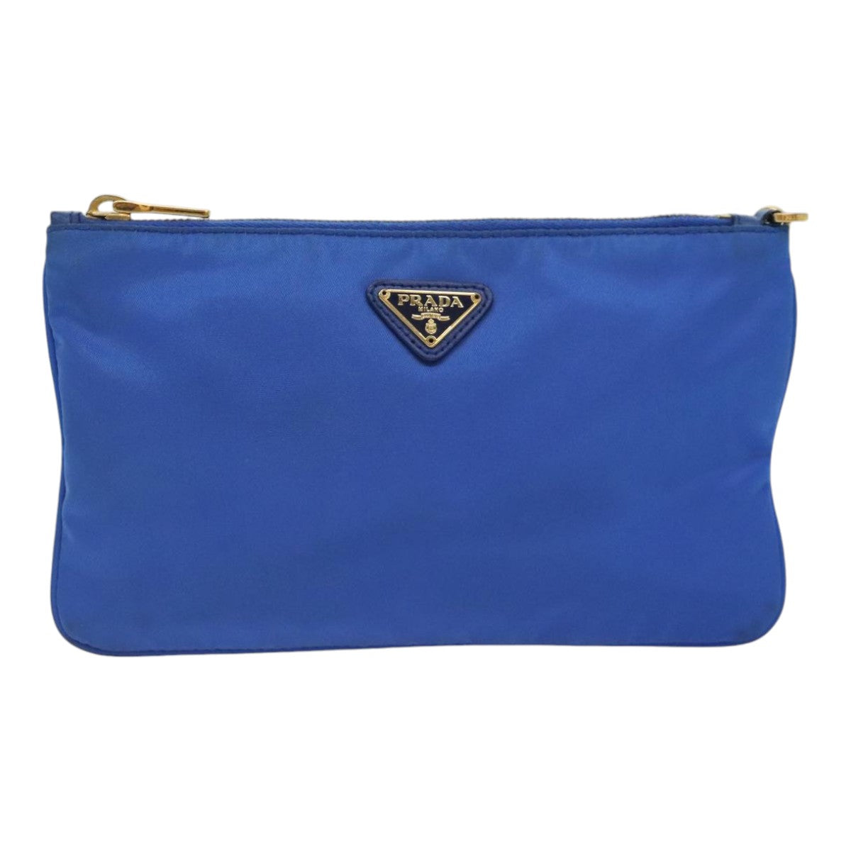 PRADA Accessory Pouch Nylon Blue Gold Auth 90956