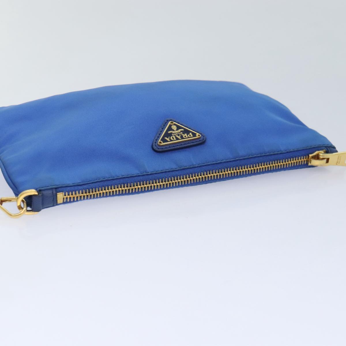 PRADA Accessory Pouch Nylon Blue Gold Auth 90956