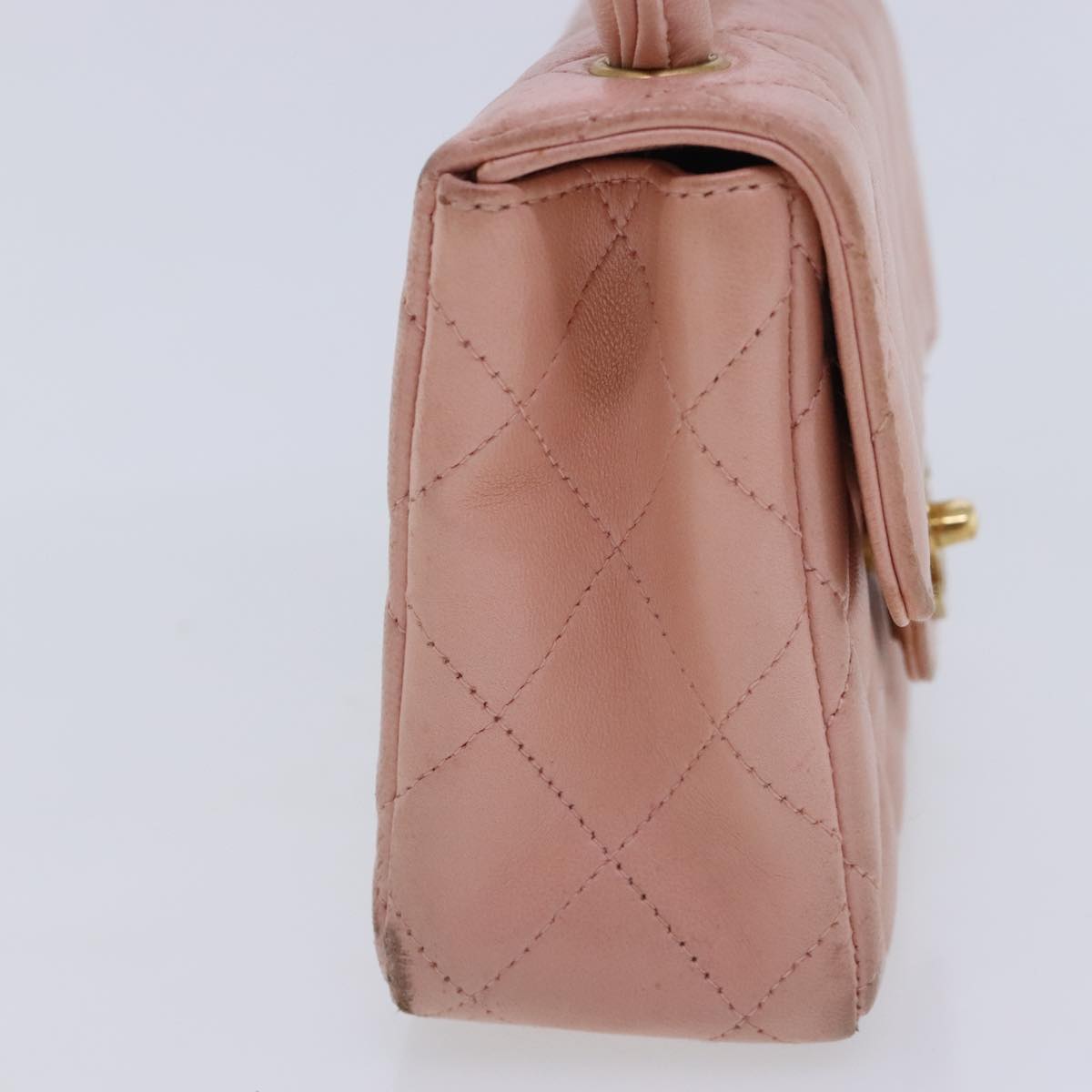 CHANEL Parent Child Bag Hand Bag Lamb Skin Pink Gold CC Auth 90957SAV