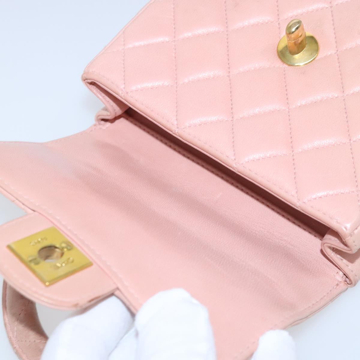 CHANEL Parent Child Bag Hand Bag Lamb Skin Pink Gold CC Auth 90957SAV