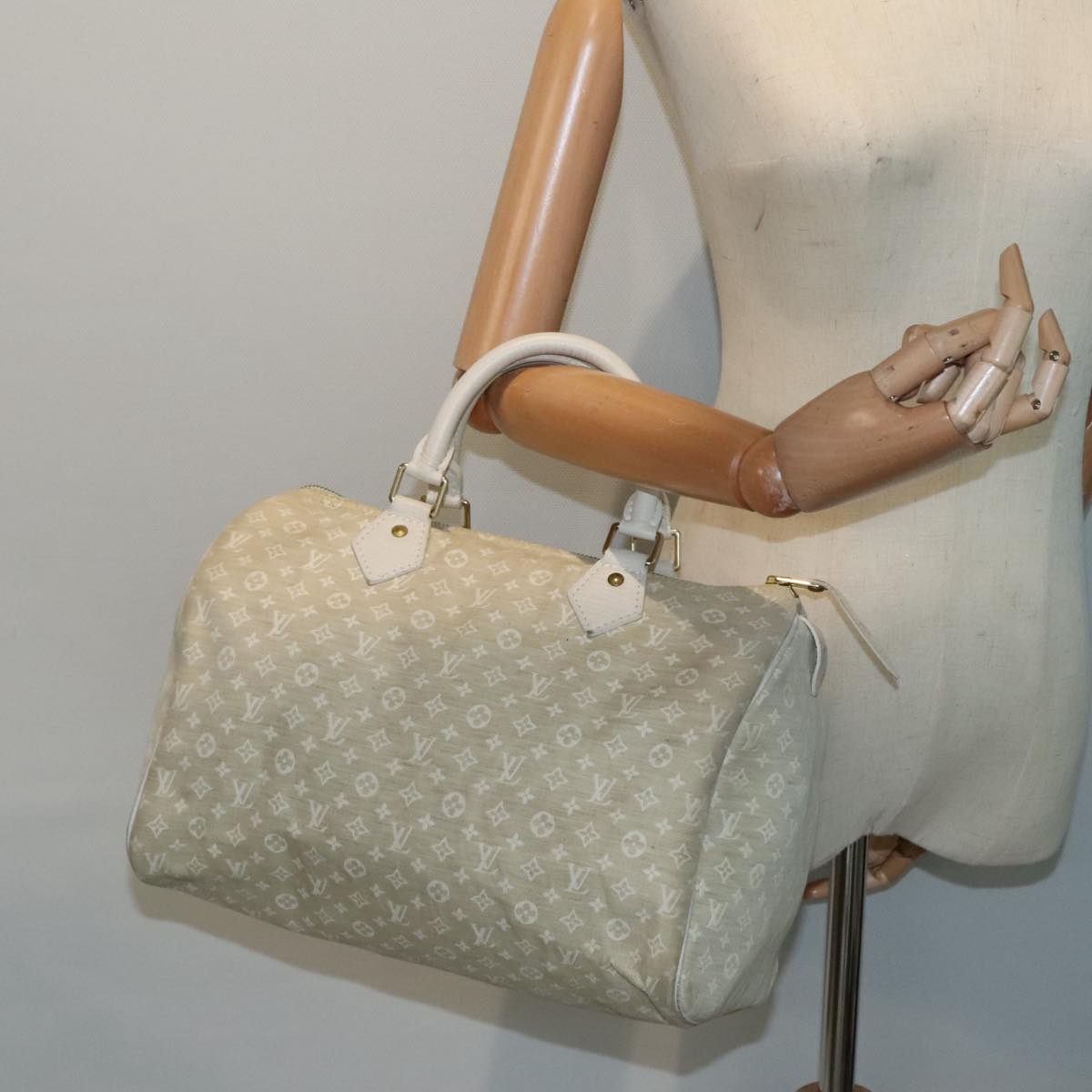 LOUIS VUITTON Monogram Mini Lin Speedy 30 Bag White Dunne M95319 LV Auth 90964